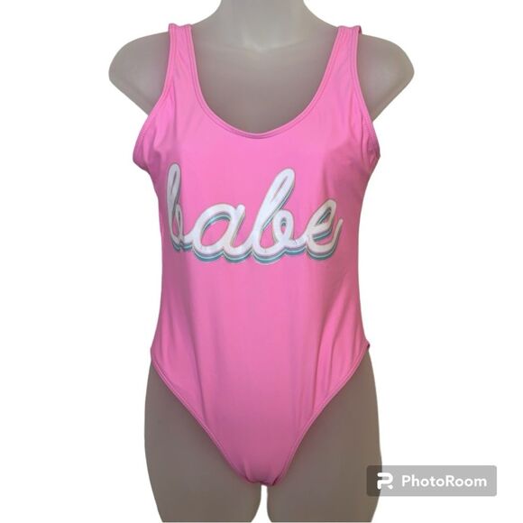 Women’s Pink “Babe” One Piece Swimsuit Size Medium - Picture 1 of 6